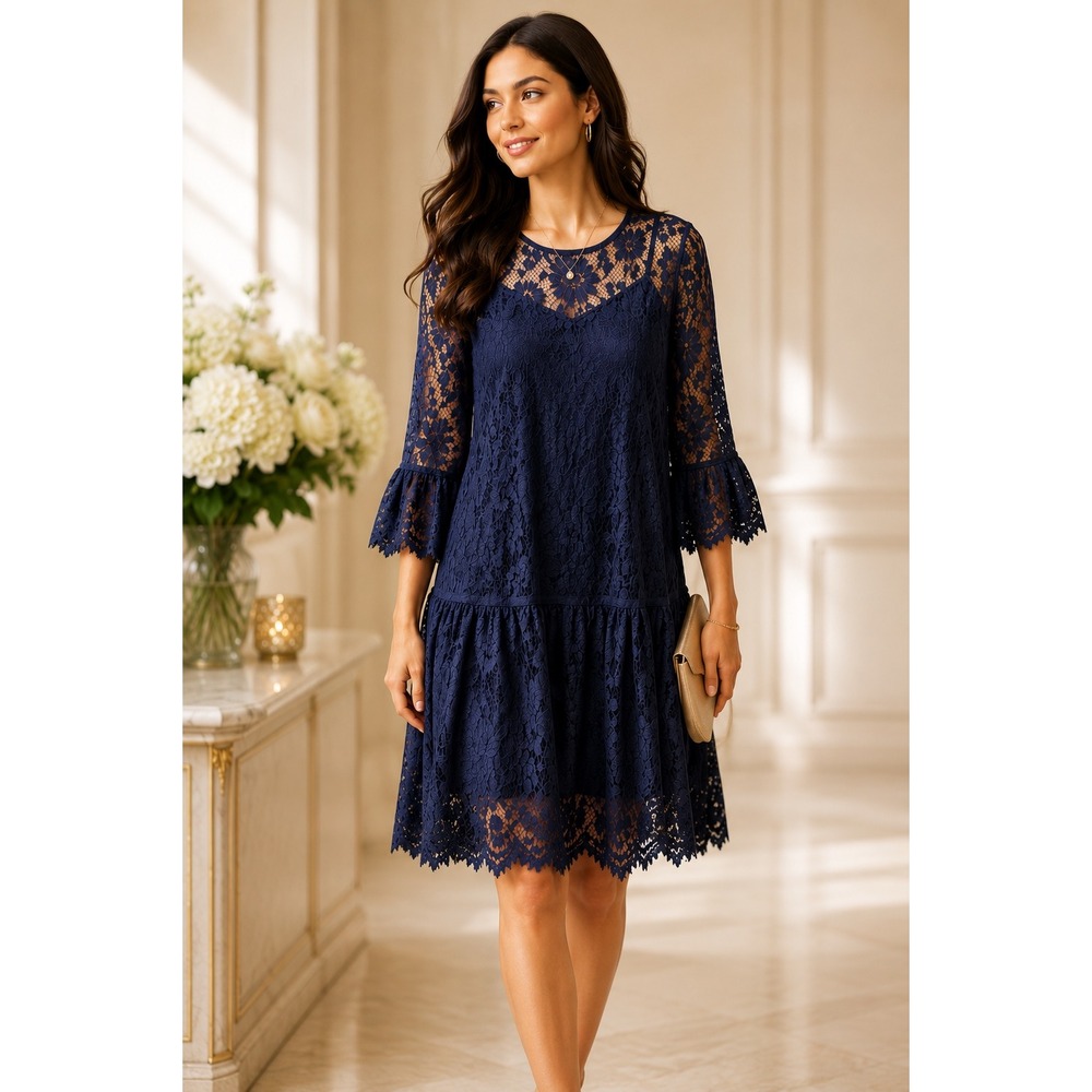 J. Crew NEW Blue Chantilly Lace Swing Dress Cocktail Wedding Guest Romantic 00 - Picture 1 of 13